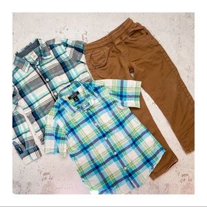 Lands End Gymboree Boy’s Plaid Button Down Shirts & Tan Pants Size 5/6